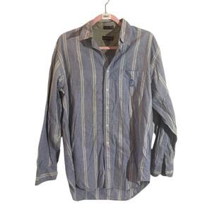Chaps Ralph Lauren 100% Cotton Shirt Button Down Striped Long Sleeve Men's 34-35